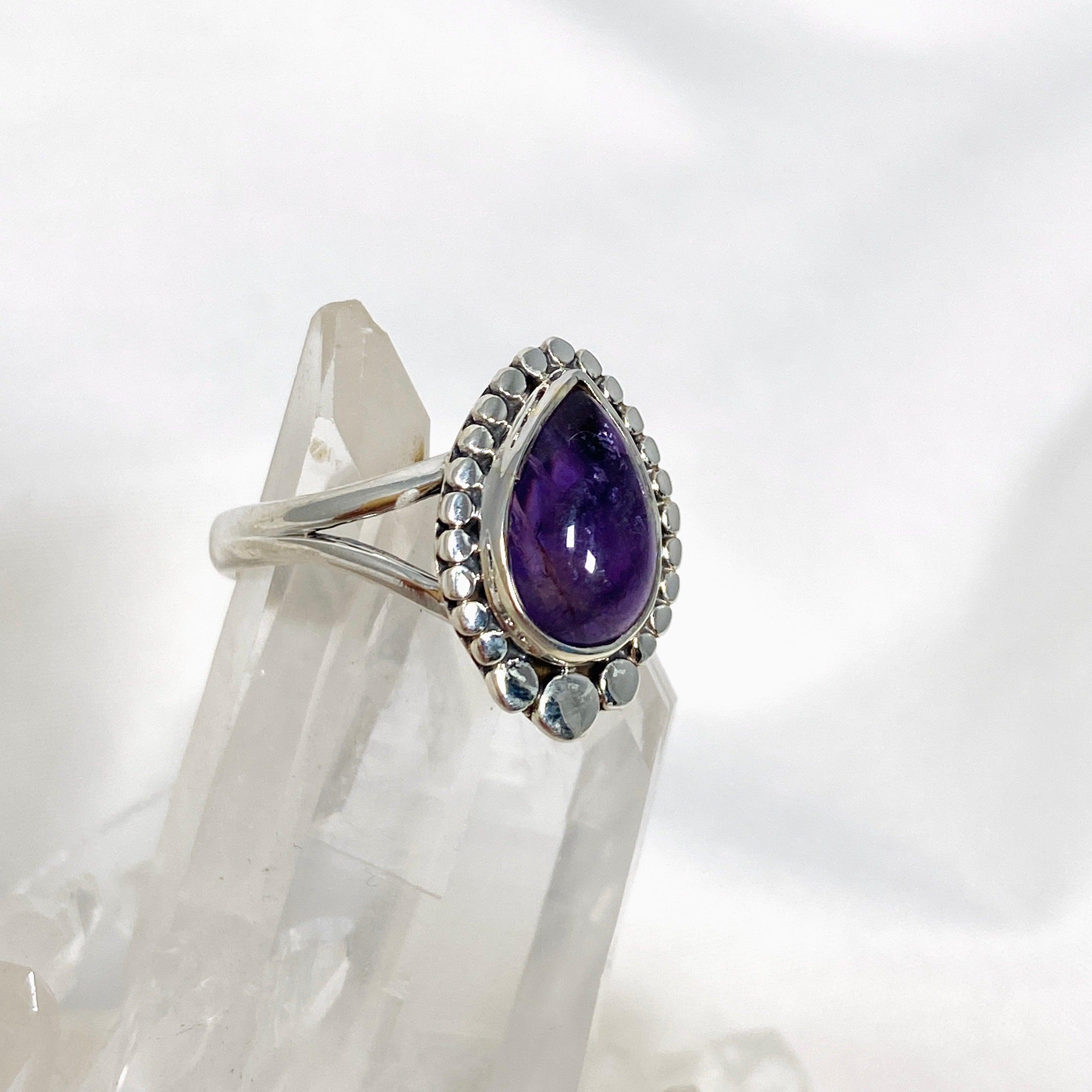 Amethyst Teardrop Gemstone Ring - 925 Sterling Silver Vintage Jewelry for Women | Perfect for Valentine's Day Gifts, Anniversary Presents & Everyday Elegance