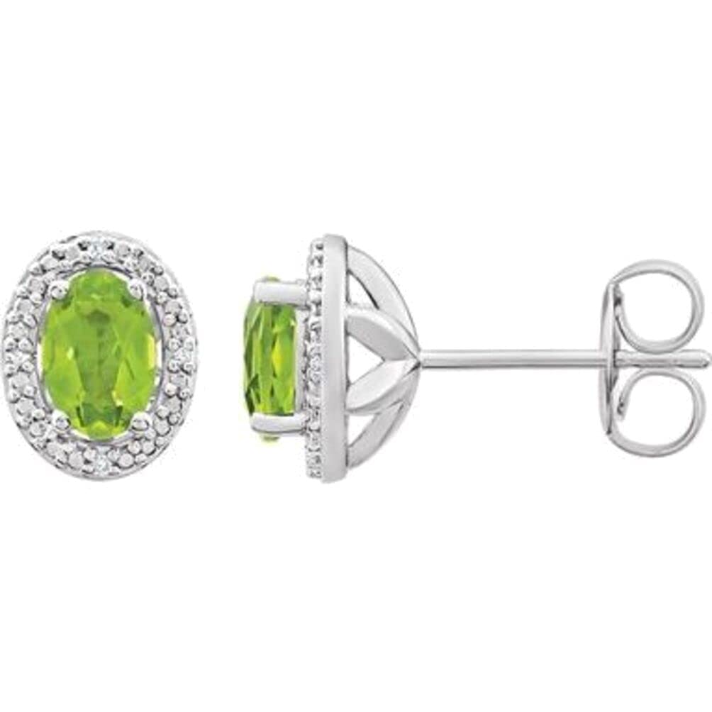 Exquisite Sterling Silver Peridot & 0.025 CTW Diamond Stud Earrings for Women - Perfect Gift for Birthday, Anniversary & Special Occasions