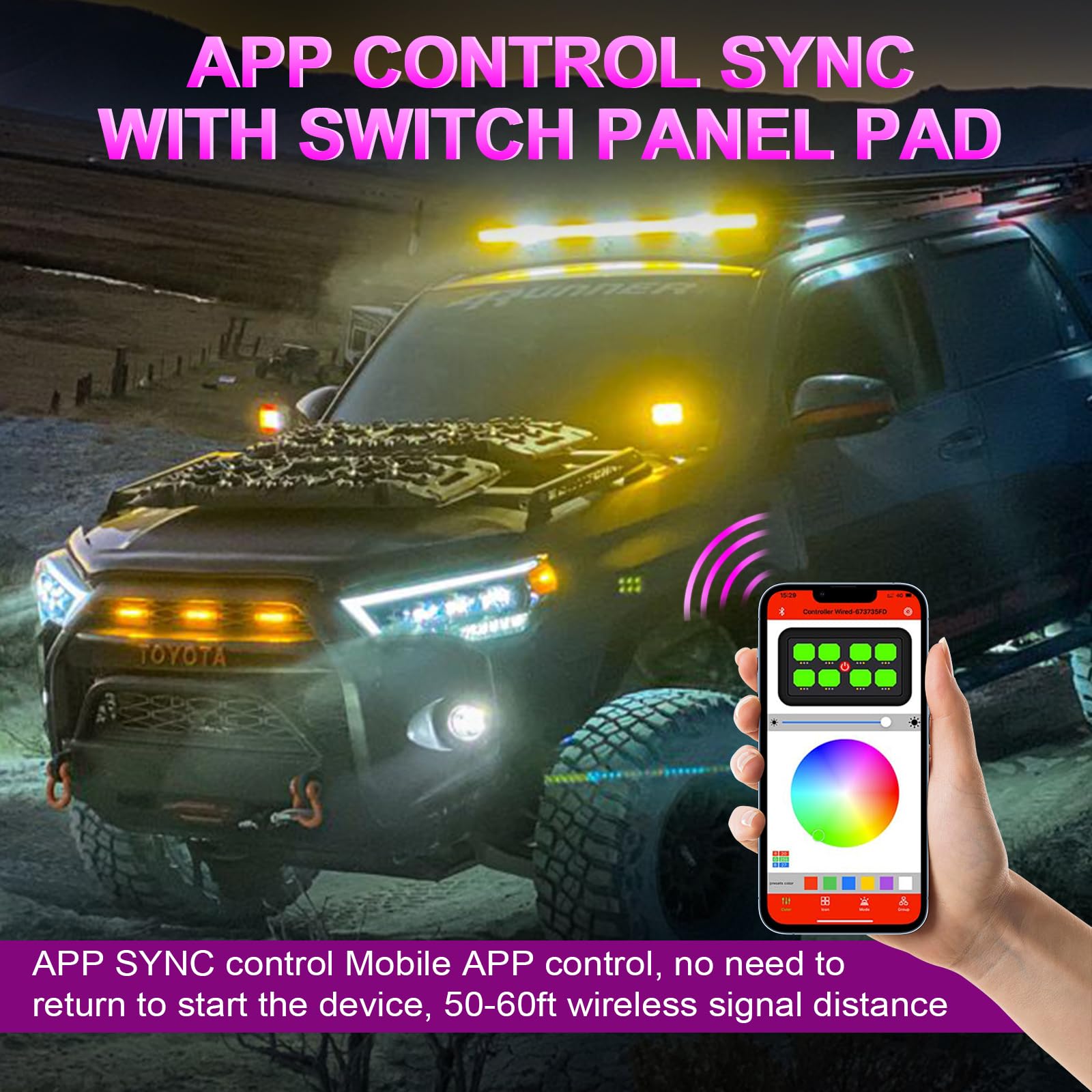 6 Gang RGB Switch Panel with APP & Bluetooth Control - Waterproof Aluminum Remote Switch Panel for RV, Car, UTV, Truck & Trailer - Perfect for Off-Road Adventures & Marine Applications