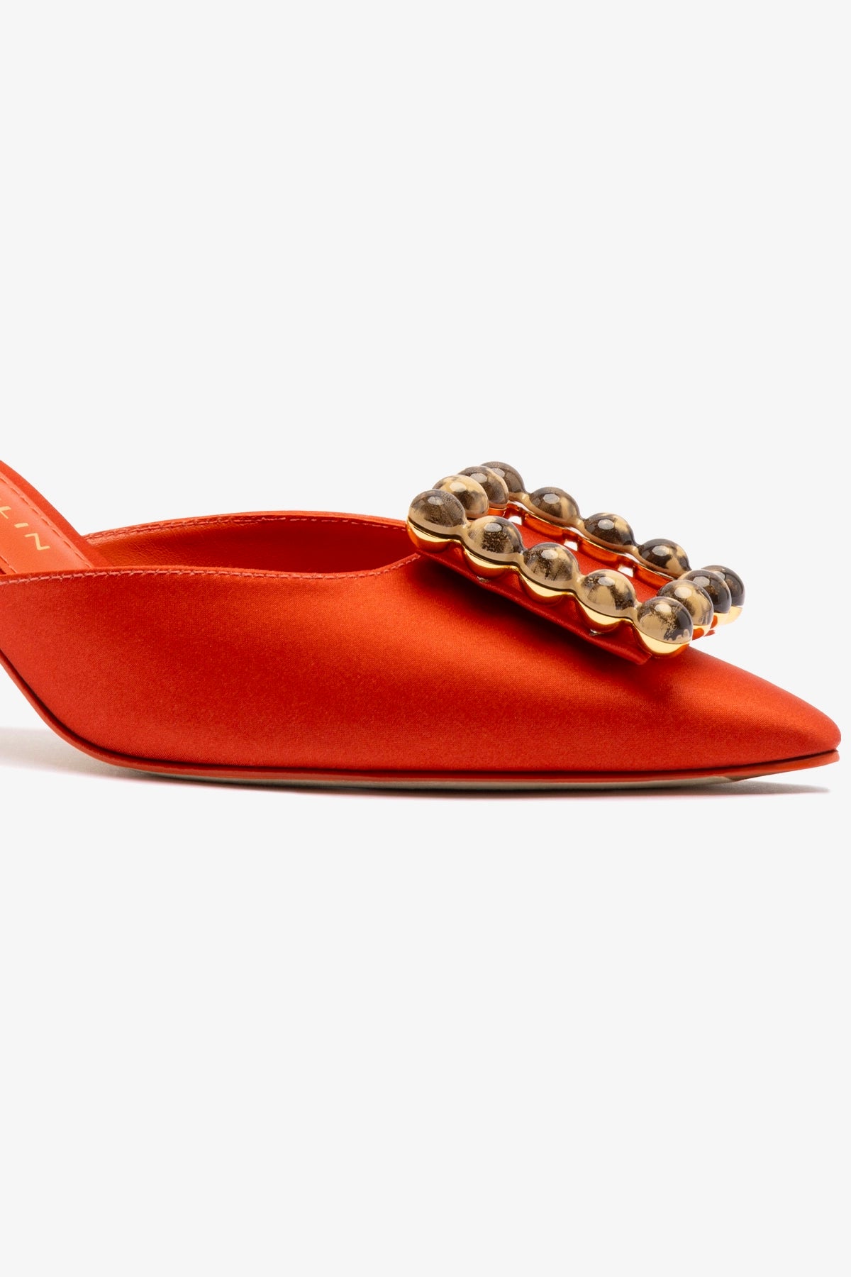 Chloe Gosselin by Larroudé Ava Mule - Orange Sunrise Satin Women's Heels | Comfortable & Stylish for Parties, Weddings & Evening Events