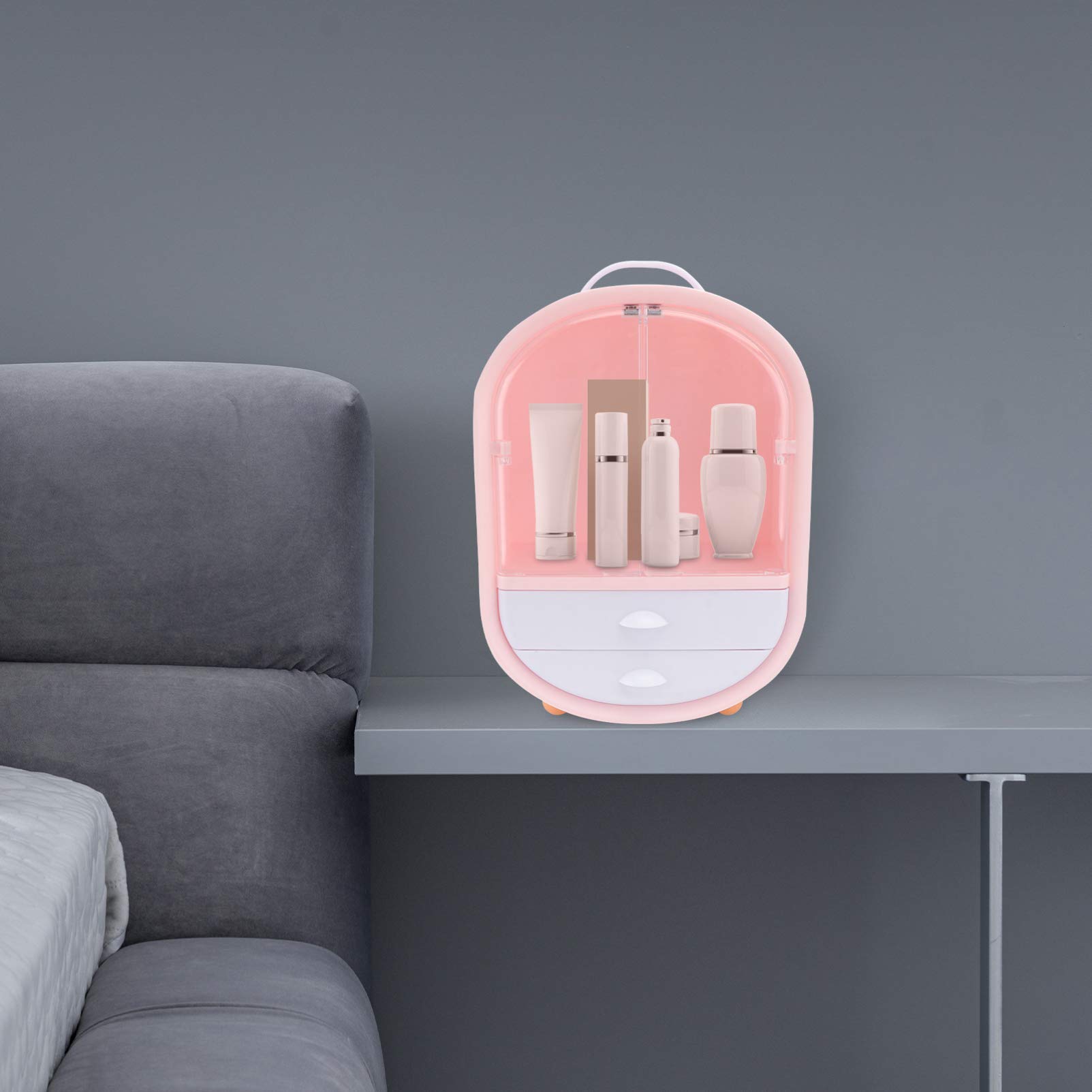 HEALLILY 1pc Cosmetic Storage Box with Double Doors - Makeup Organizer Shelf & Drawer for Cosmetics, Beauty Products, and Sundries - Perfect for Vanity, Bathroom, and Bedroom Organization