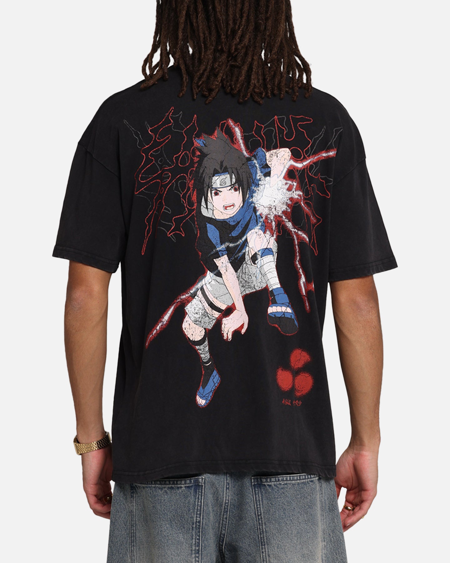 Naruto Sasuke Vintage Graphic T-Shirt - Black Acid Wash Style - Perfect for Anime Fans & Casual Wear
