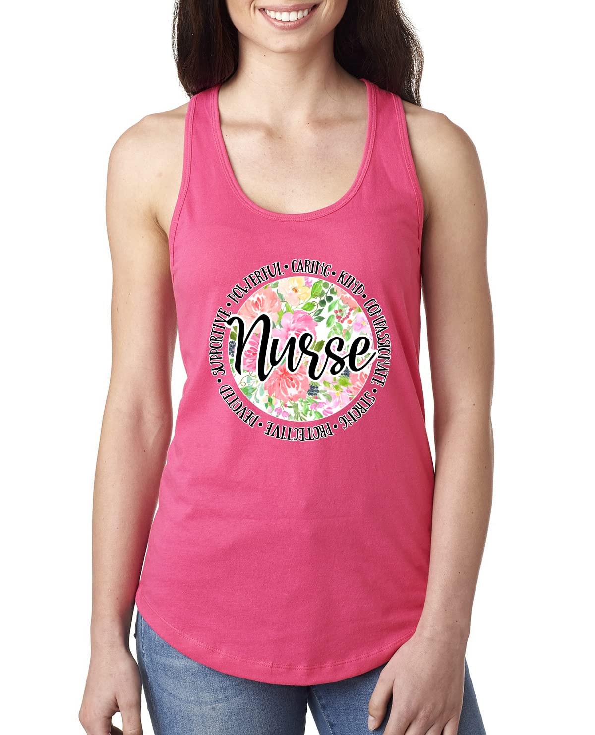 Floral Nurse Appreciation Tank Top for Women - Comfortable Racerback Design - Perfect for Nurses Week, Medical Professionals & Healthcare Workers Gifts