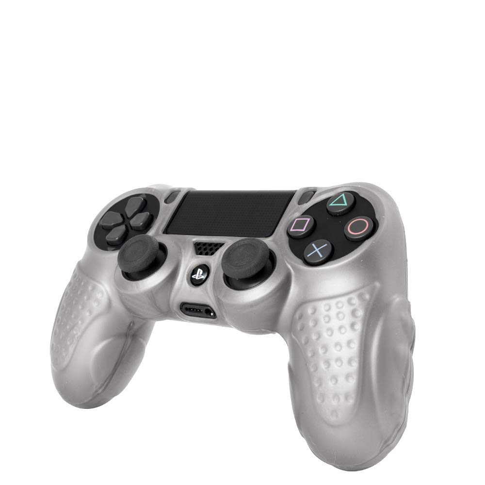 Anti-Slip Silicone Cover for PS4 Controller - DualShock 4 Skin Grip Protector Case Compatible with Sony PS4/PS4 Slim/PS4 Pro (Includes 8 Thumb Grips, Silver) - Perfect for Gaming, Streaming & Long Play Sessions