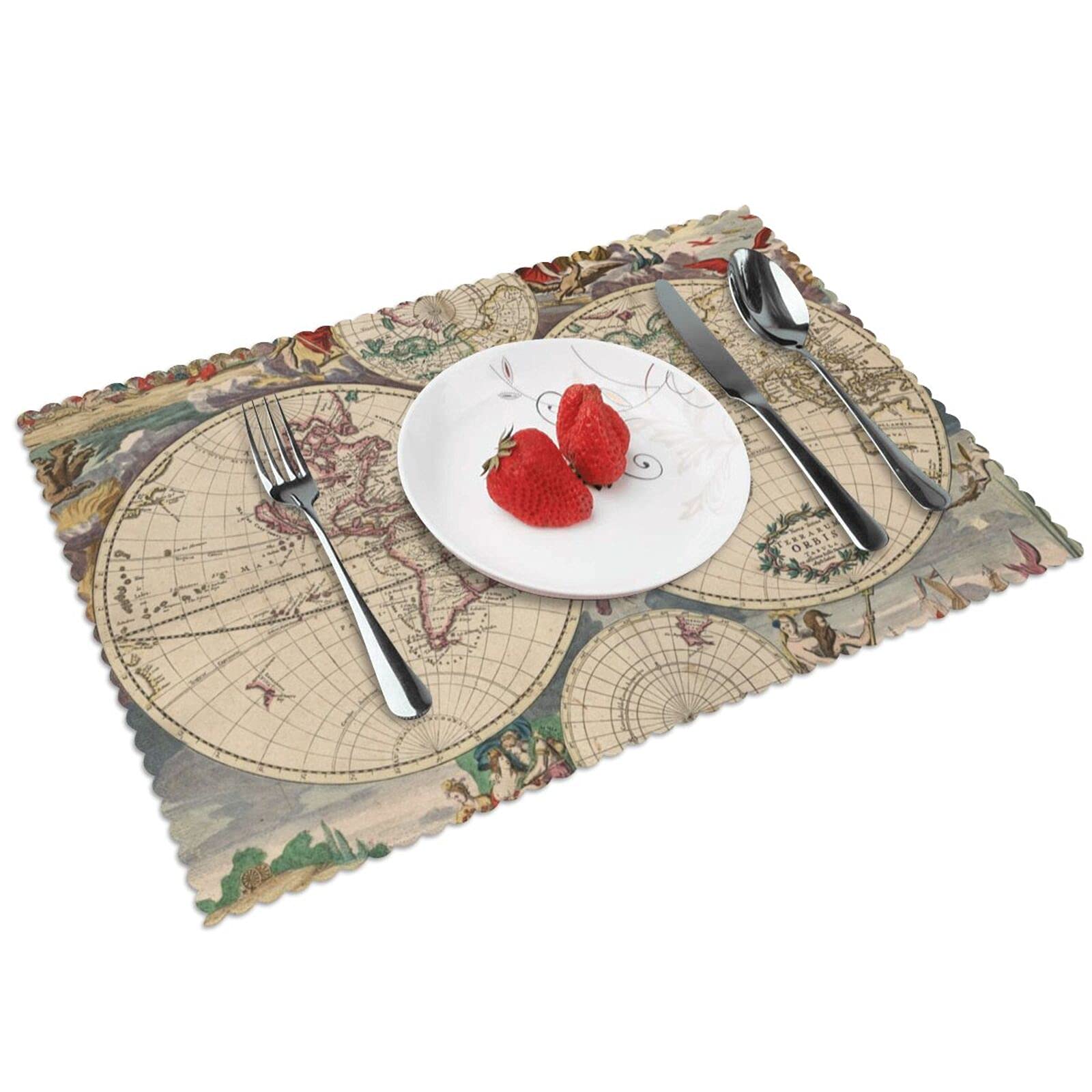 World Map Placemats Set of 4 - Heat Insulation, Non-Slip, Washable & Stain Resistant Kitchen Table Mats for Dining Room Decor | Perfect for Home, Office, and Restaurant Use