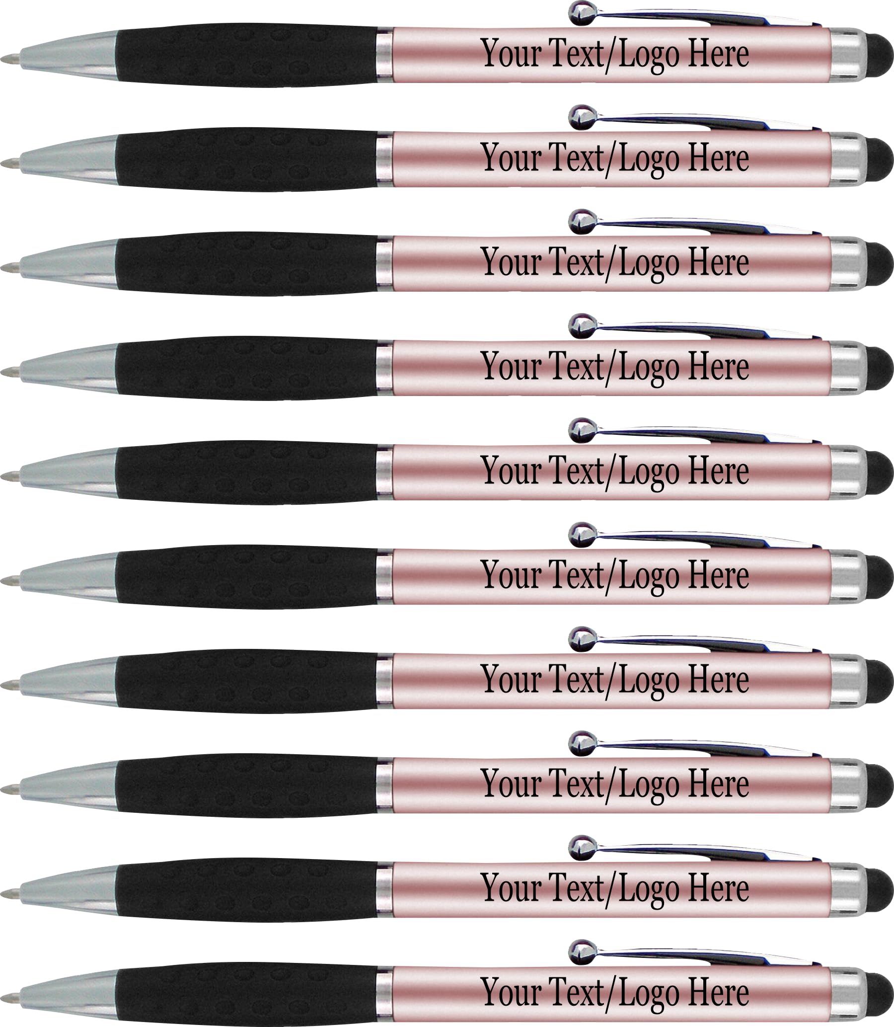 Custom Logo Pens Bulk 300 Pack - Personalized Ballpoint Pen & Stylus for Touchscreen (Rose Gold Barrel, Black Ink) - Ideal for Business Promotions, Corporate Gifts, Weddings & Events