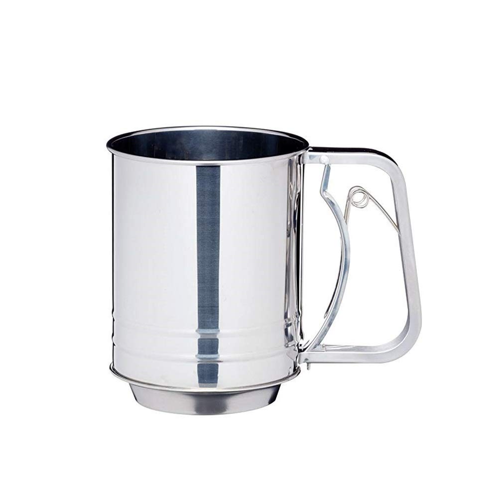 3 Cup Flour Sifter with Trigger Action - Double Mesh Stainless Steel Sieve for Baking, Powdered Sugar Shaker - Perfect for Cakes, Cookies & Pastry Decoration