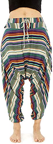 Buddha Pants Striped Harem Pants for Men & Women | 100% Cotton Boho Yoga Pants with Pockets | Perfect for Yoga, Meditation, Beach, Travel & Casual Wear | Loose Comfortable Lounge Pants
