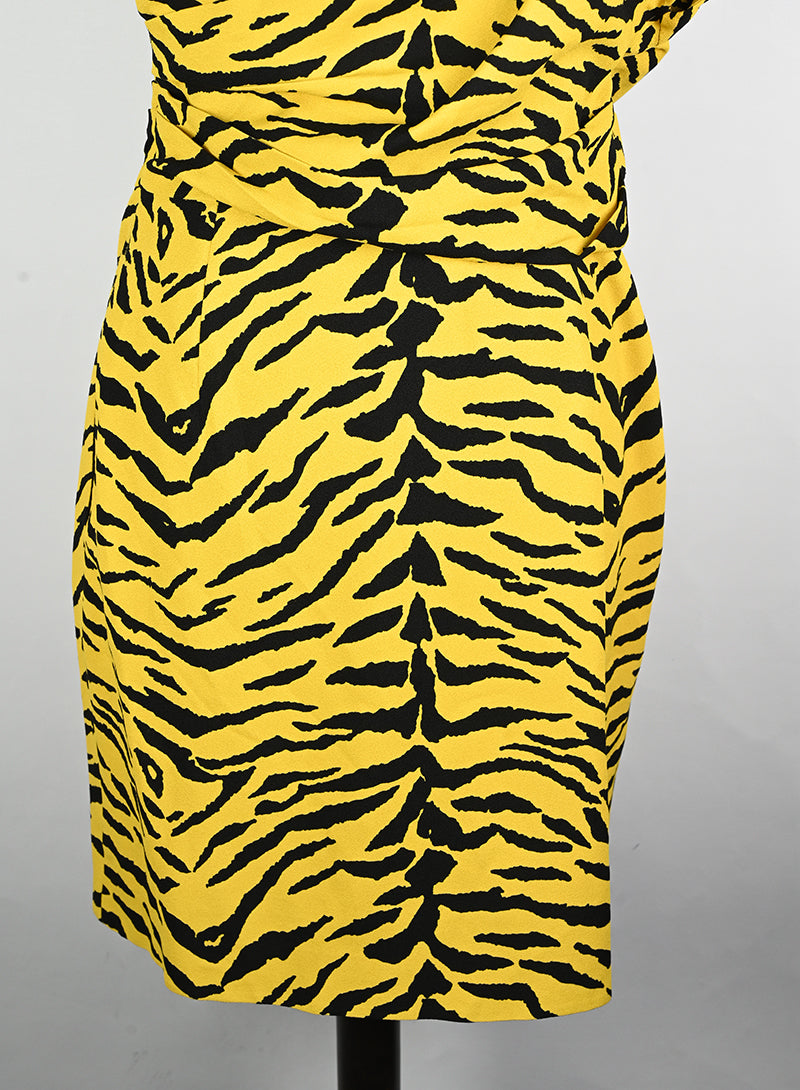 Saint Laurent Yellow and Black Animal Print Dress Size 40 - Perfect for Evening Parties and Special Occasions
