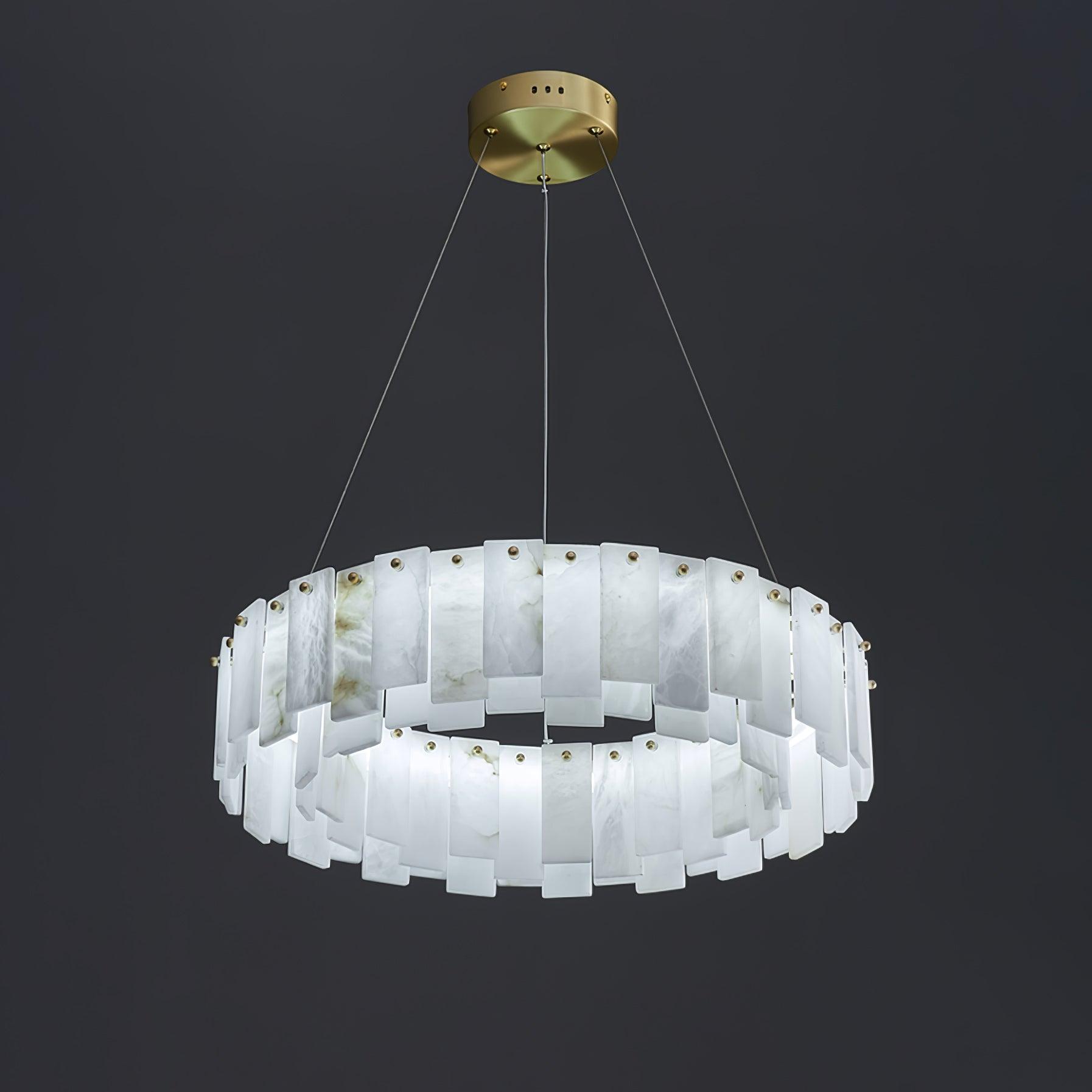 Celestial Alabaster Round Chandelier - Modern Crystal Ceiling Light Fixture for Dining Room, Bedroom & Living Room Decor