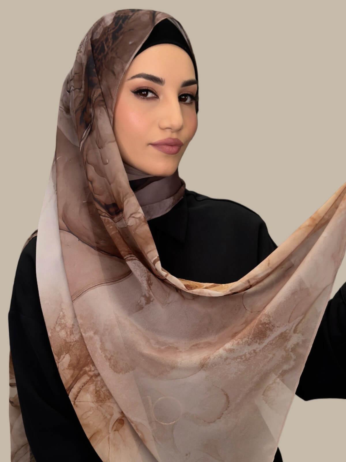 Printed Chiffon Hijab Scarf - Desert Dust Color - Lightweight Muslim Headscarf for Women - Perfect for Daily Wear, Prayer, and Special Occasions