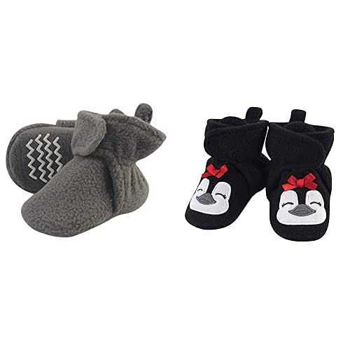 Hudson Baby Fleece Booties 2-Pack - Gray Penguin for Girls 6-12M | Winter Warmth