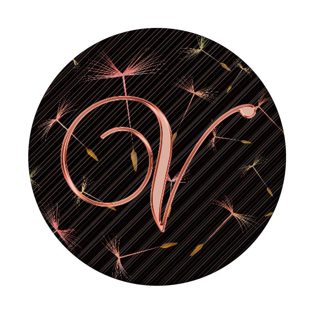 V Pink Dandelion Flower Monogram Letter PopSockets - Phone Grip & Stand with Nature Design for iPhone, Samsung & Tablets - Perfect for Work, Travel & Daily Use