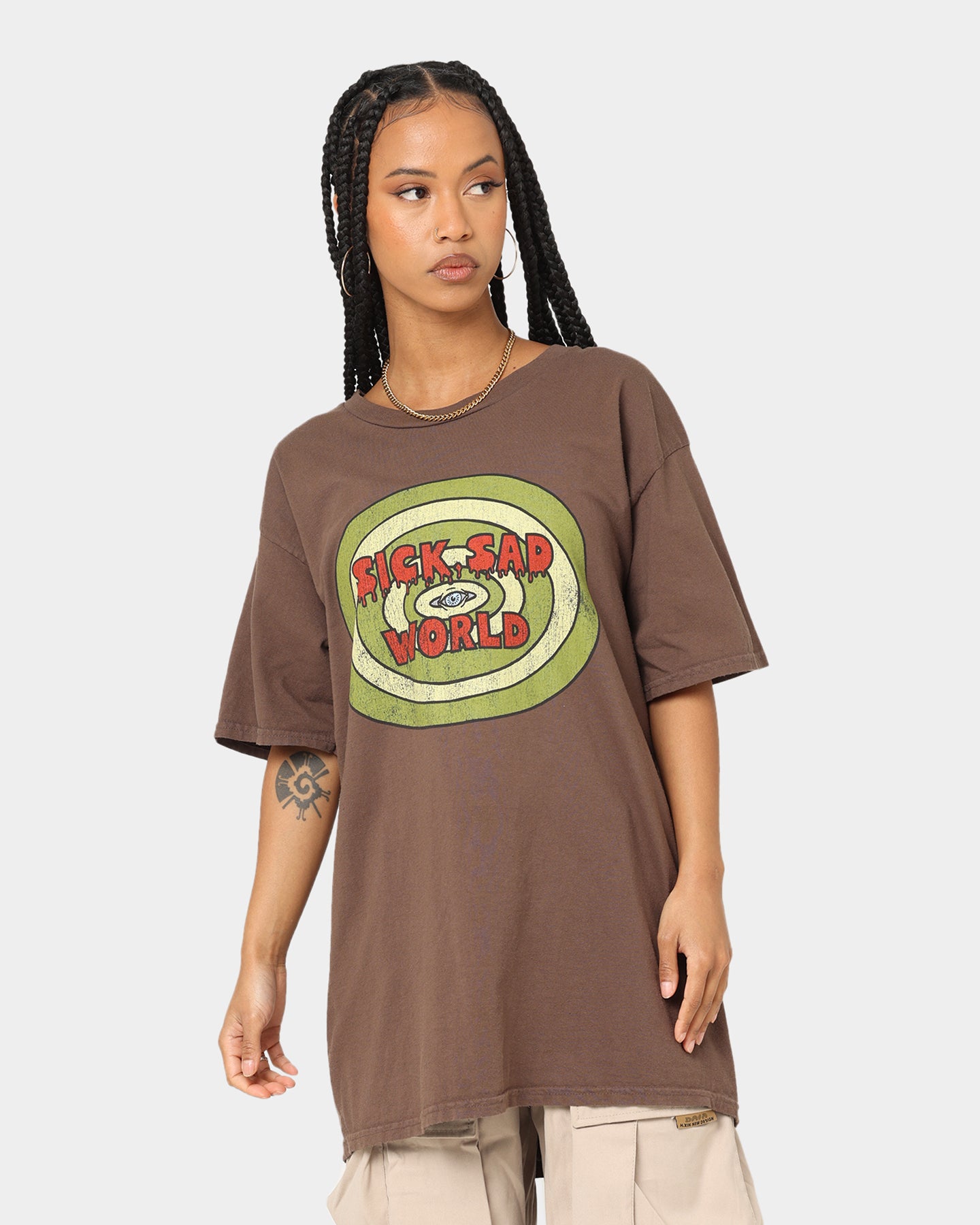 American Thrift X Daria Sick Sad World Graphic T-Shirt - Brown Vintage Cartoon Tee for Casual Wear & 90s Nostalgia Fans