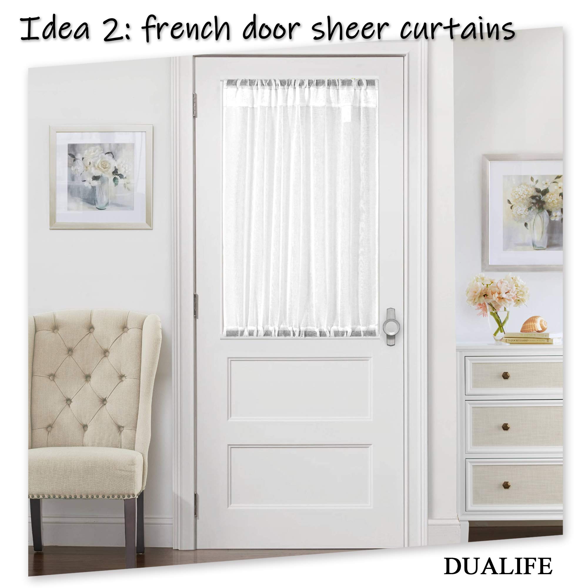 36 Inch White Sheer Kitchen Curtains - Rod Pocket Tier Cafe Curtains, Linen-Like Semi-Sheer Drapes for Privacy, Perfect for Basement Bathroom & Small Windows (34x36 Inch) | Ideal for Kitchen, Cafe, Half Window & Home Decor