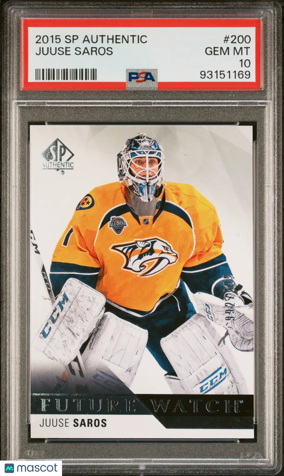 2015 Upper Deck SP Authentic Juuse Saros Future Watch Auto Rookie Card PSA 10 Gem Mint /999 - Perfect for Hockey Collectors and NHL Fans