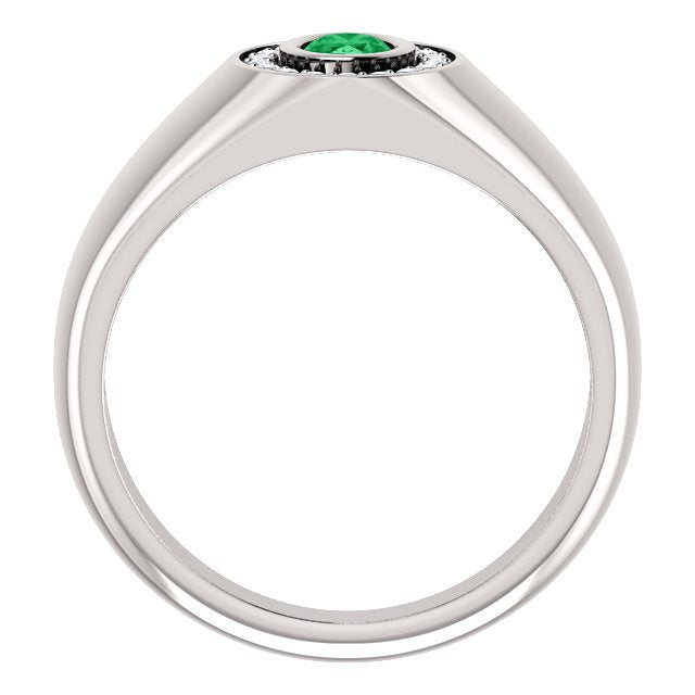 14KT Gold Emerald & Diamond Oval Halo Ring for Men - 0.48CT Emerald & 0.18CTW Diamond Engagement Wedding Band - Perfect for Proposals, Anniversaries & Special Occasions