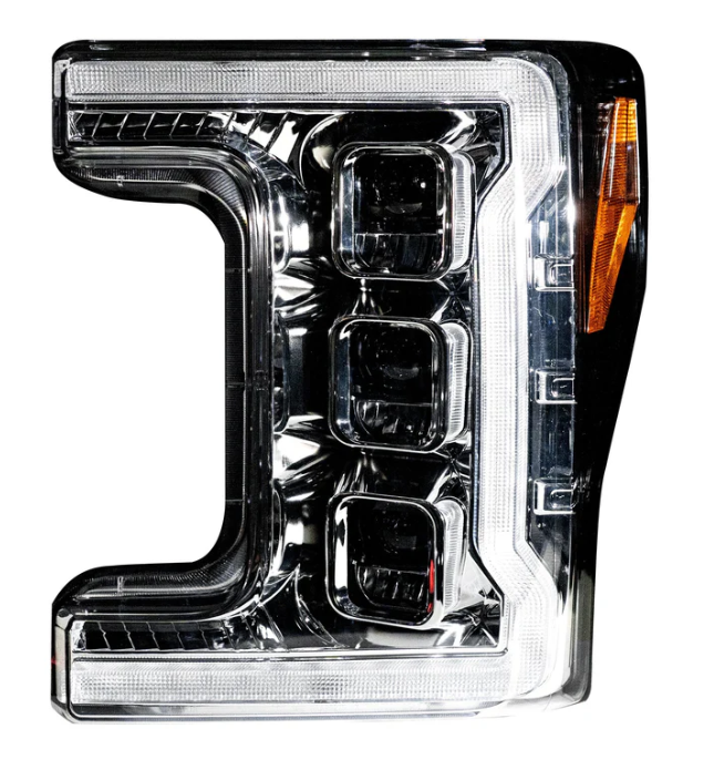 Ford Super Duty 20-22 F250 F350 F450 F550 LED Headlights - Triple Projector Beam with White OLED DRL & Amber Sequential Turn Signals - Clear/Chrome (Replaces OEM Halogen) - Upgrade for Night Driving & Off-Road Adventures