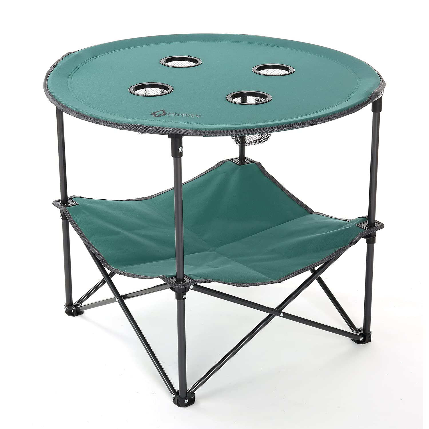 ARROWHEAD OUTDOOR Heavy-Duty Folding Table with 4 Cup Holders, No Sag Surface, Compact Round Design, Carrying Case, Steel Frame, 600D Canvas, Lower Storage, USA Support - Perfect for Camping, Tailgating, and Outdoor Gatherings