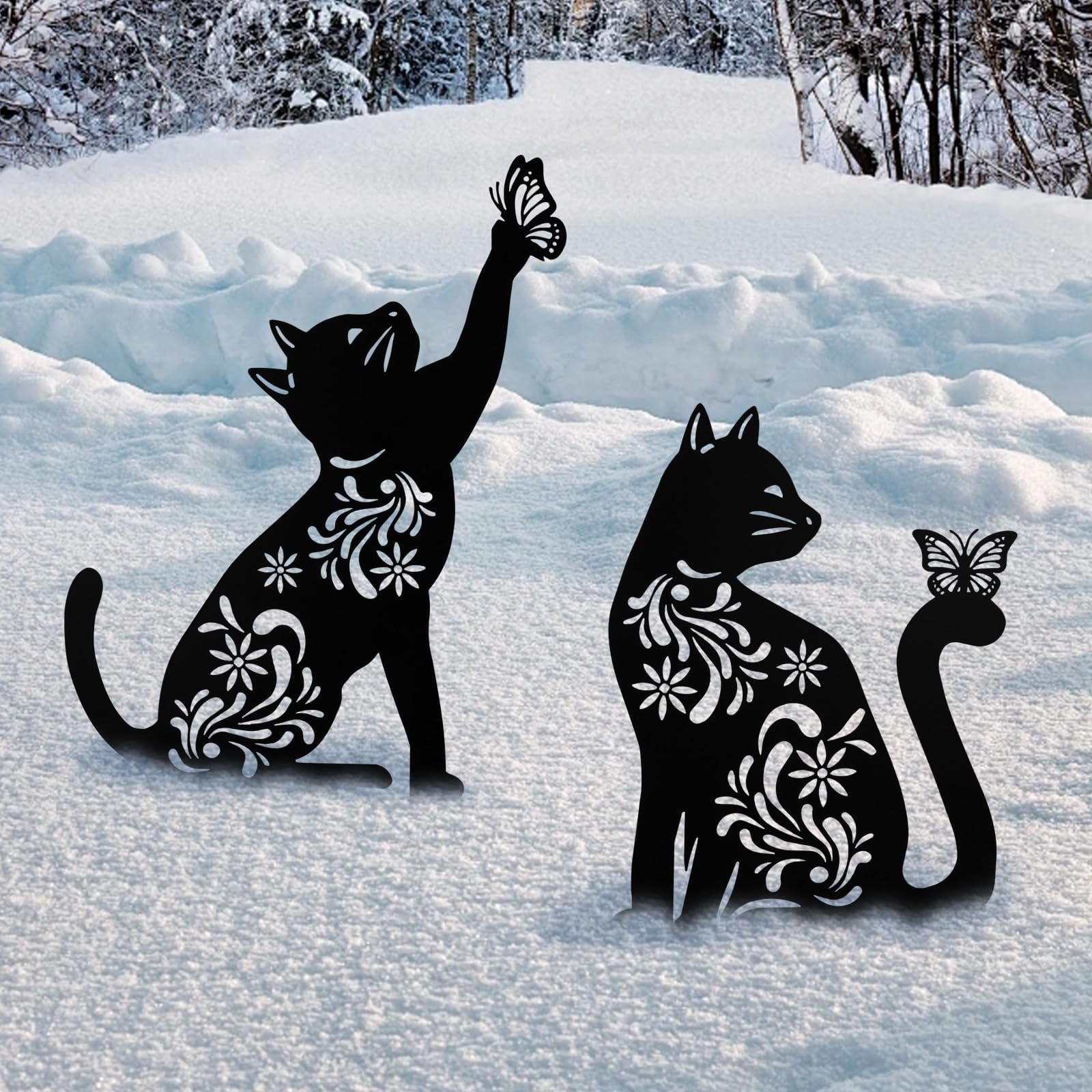 2 Pack Black Cat Silhouette Metal Garden Stakes - Outdoor Cat Decor for Patio, Lawn & Yard - Weather-Resistant Garden Art for Cat Lovers - Perfect for Halloween, Garden Parties & Themed Landscaping