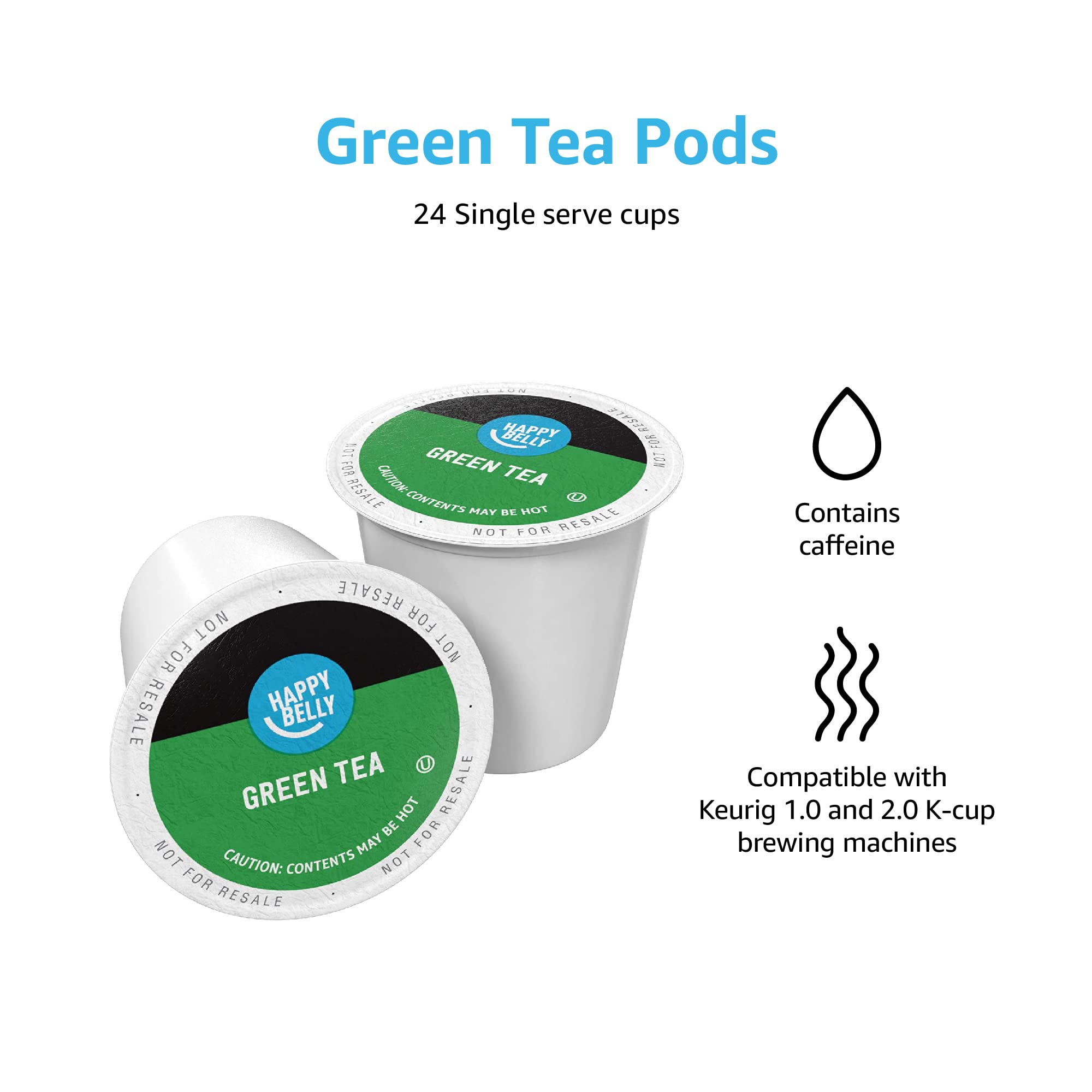 Happy Belly Green Tea Pods (24 Count) - Compatible with Keurig 2.0 K-Cup Brewers | Refreshing & Antioxidant-Rich | Perfect for Morning Boost or Afternoon Relaxation at Home or Office