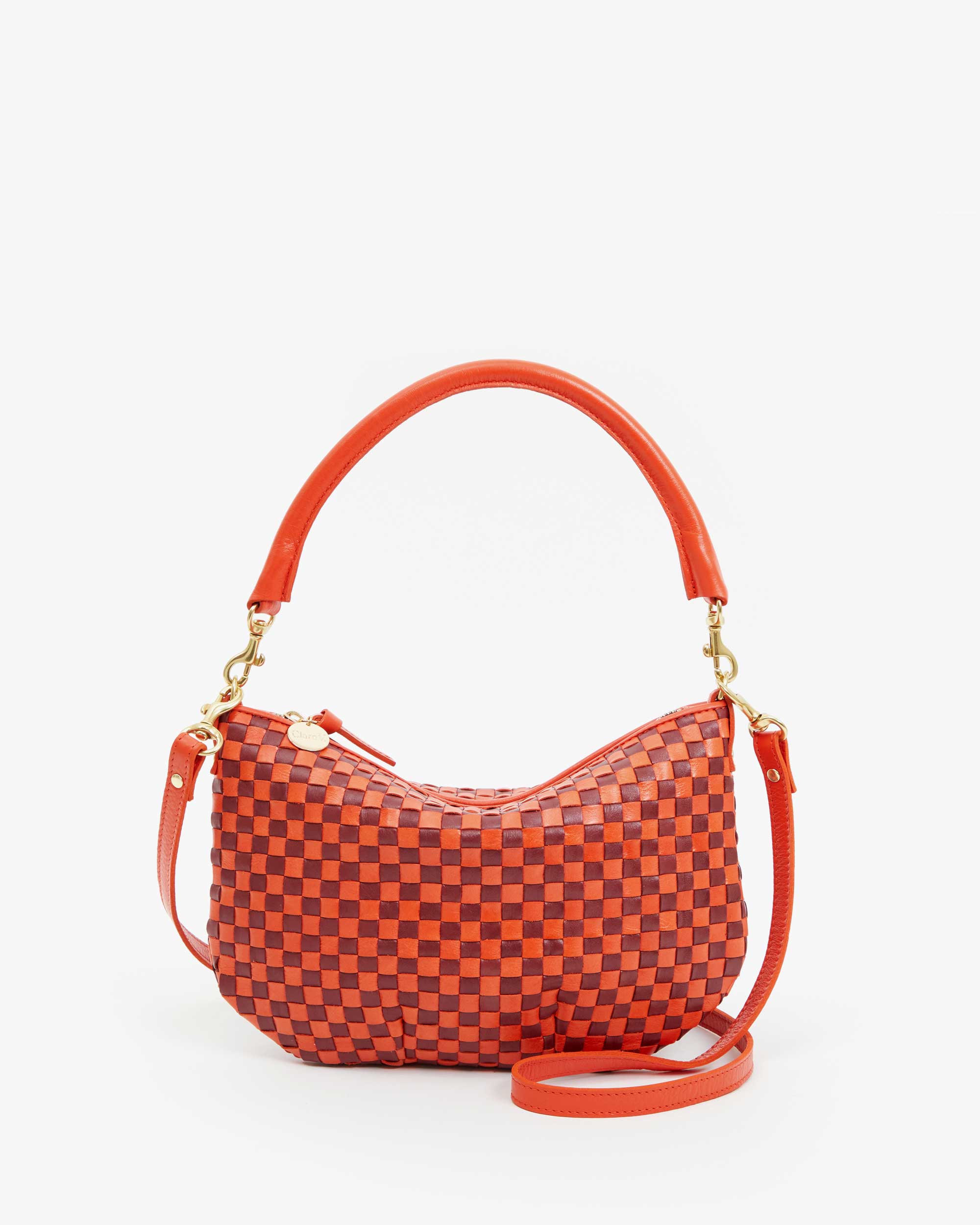 Petit Moyen Messenger Bag in Bright Poppy Bordeaux Woven Checker Pattern - Stylish Crossbody Purse for Women, Perfect for Work, Travel & Daily Use