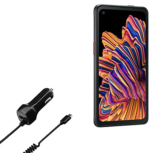 BoxWave Car Charger for Samsung Galaxy XCover Pro - Fast Charging Dual USB Port Car Adapter with Built-in Cable (Black) - Perfect for Road Trips & Daily Commutes