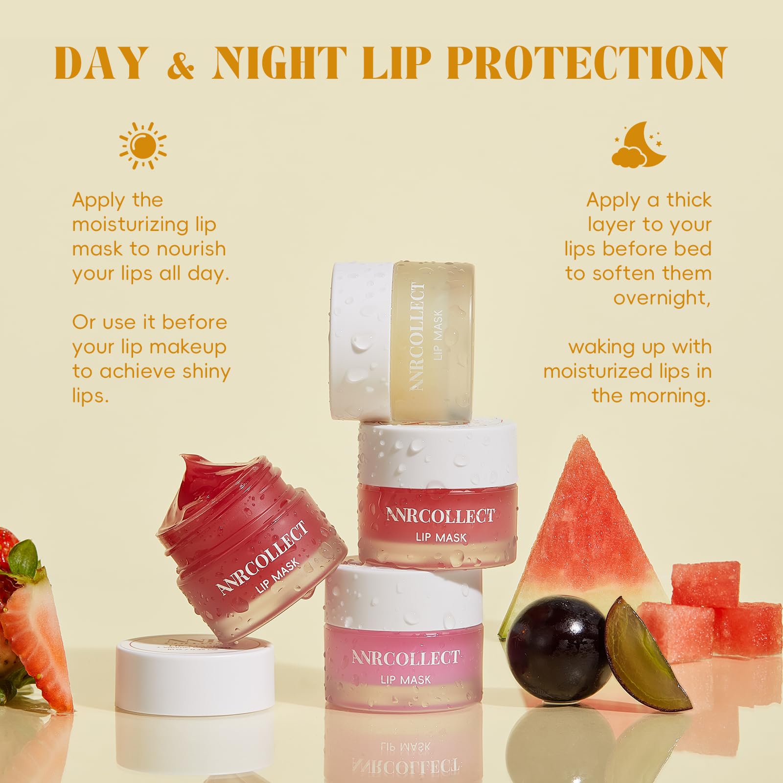 Overnight Lip Mask & Moisturizer with Collagen & Shea Butter - 4 Pack Intensive Treatment for Dry, Chapped, Dark Lips | Hydrating Lip Care Gift Set | Perfect for Nighttime Use & Daily Lip Nourishment