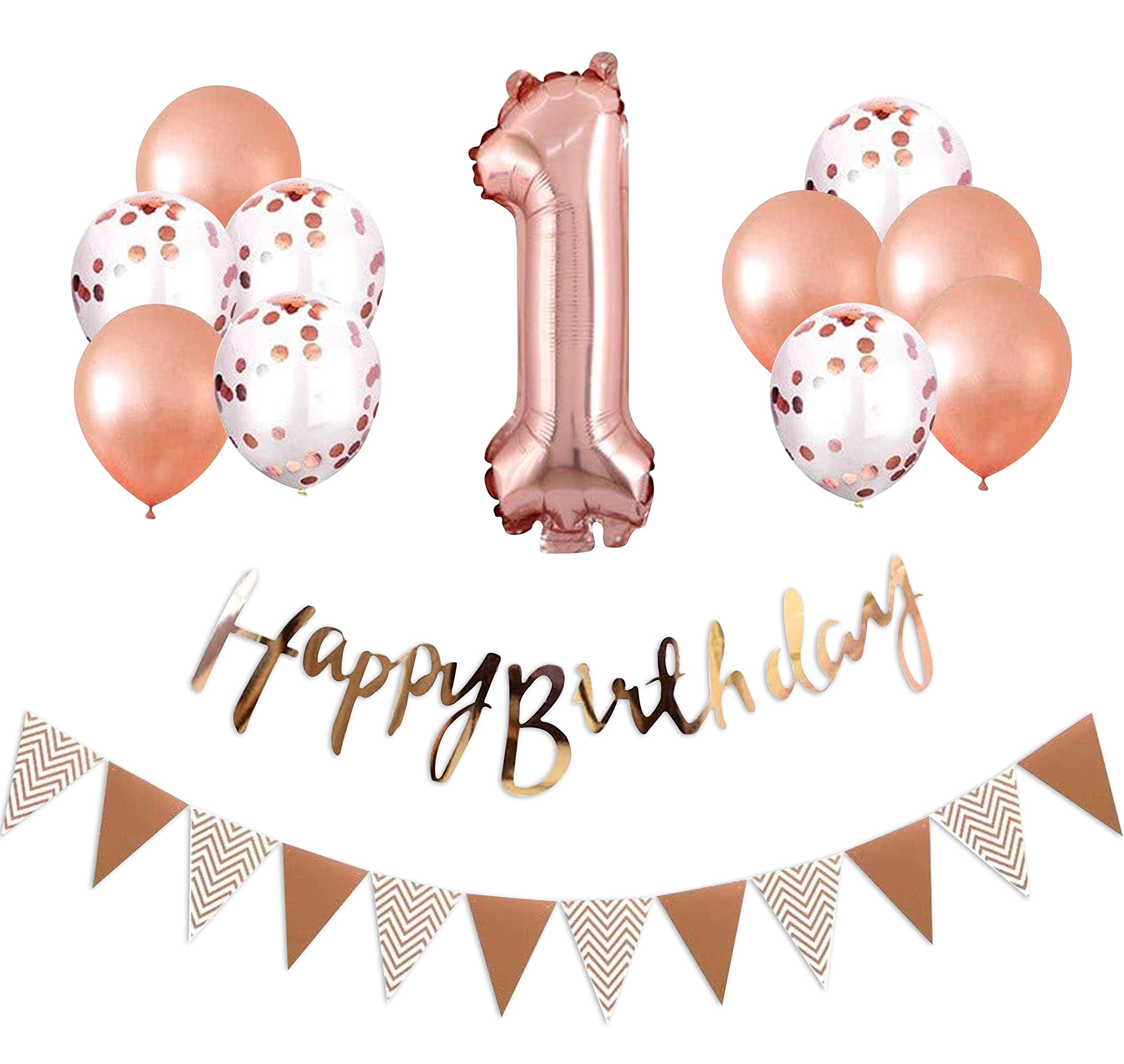 Rose Gold 1st Birthday Balloon Decor Set - Happy 1st Bday Party Supplies Kit for Baby Girls & Boys - Perfect for First Birthday Photos, Cake Smash, Nursery Decorations
