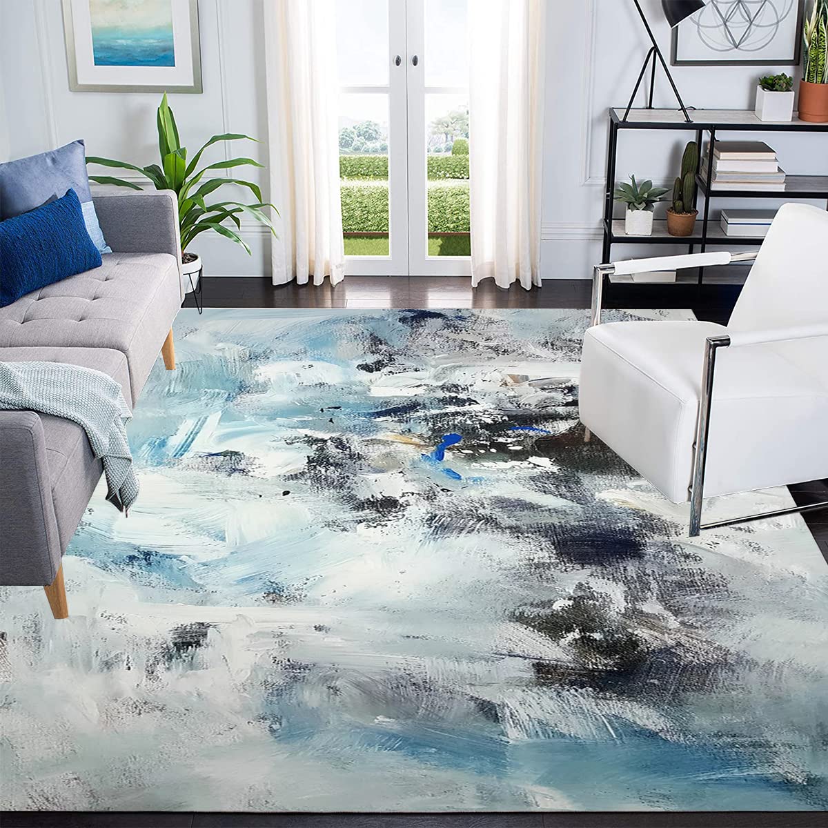 Vintage Abstract Modern Area Rug 7x10 - Teal Grey Boho Chic Carpet for Living Room, Bedroom, Dining Room - Soft Non-Slip Accent Rug Under Coffee Table, Home Office, Kitchen & Laundry - Perfect for Bohemian Decor & Cozy Spaces