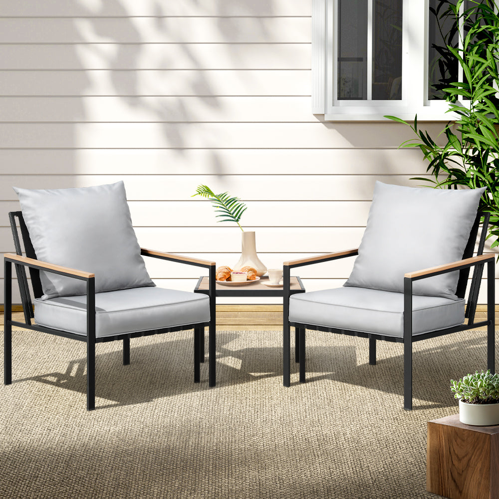 3-Piece Outdoor Bistro Set - Patio Dining Table and Chairs in Black for Garden, Balcony, and Backyard Relaxation