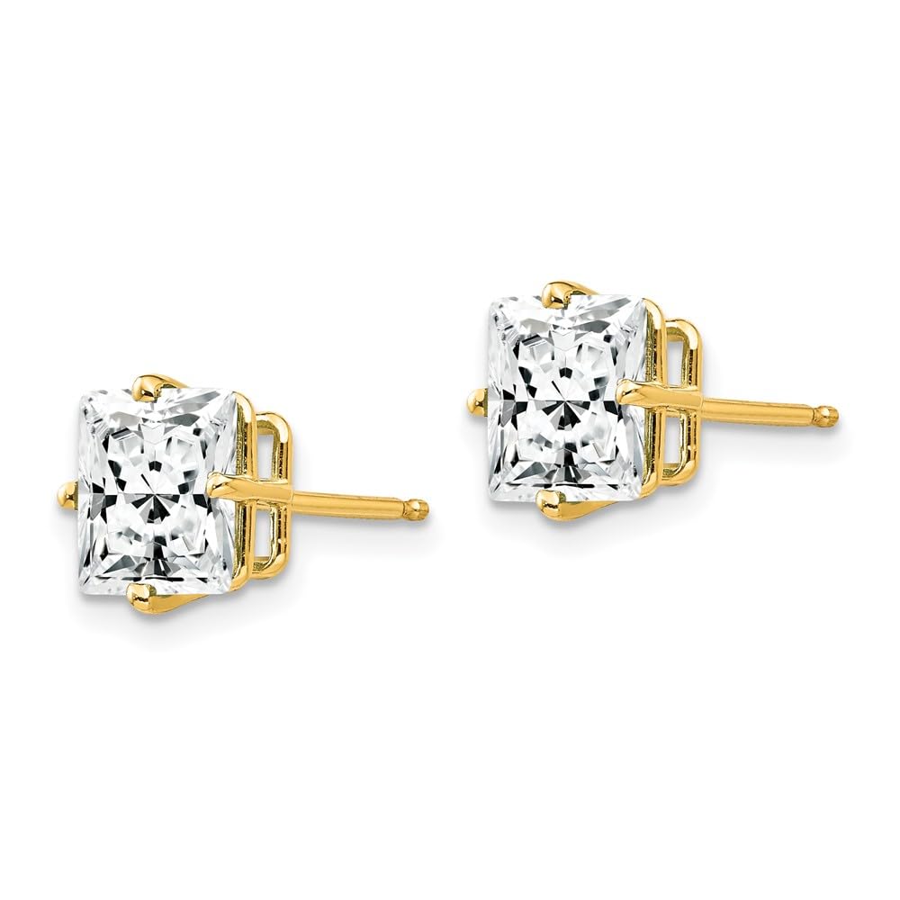14K Yellow Gold 7mm Princess Cut Cubic Zirconia Stud Earrings for Women - Elegant Fine Jewelry Gift for Her - Perfect for Weddings, Anniversaries & Special Occasions