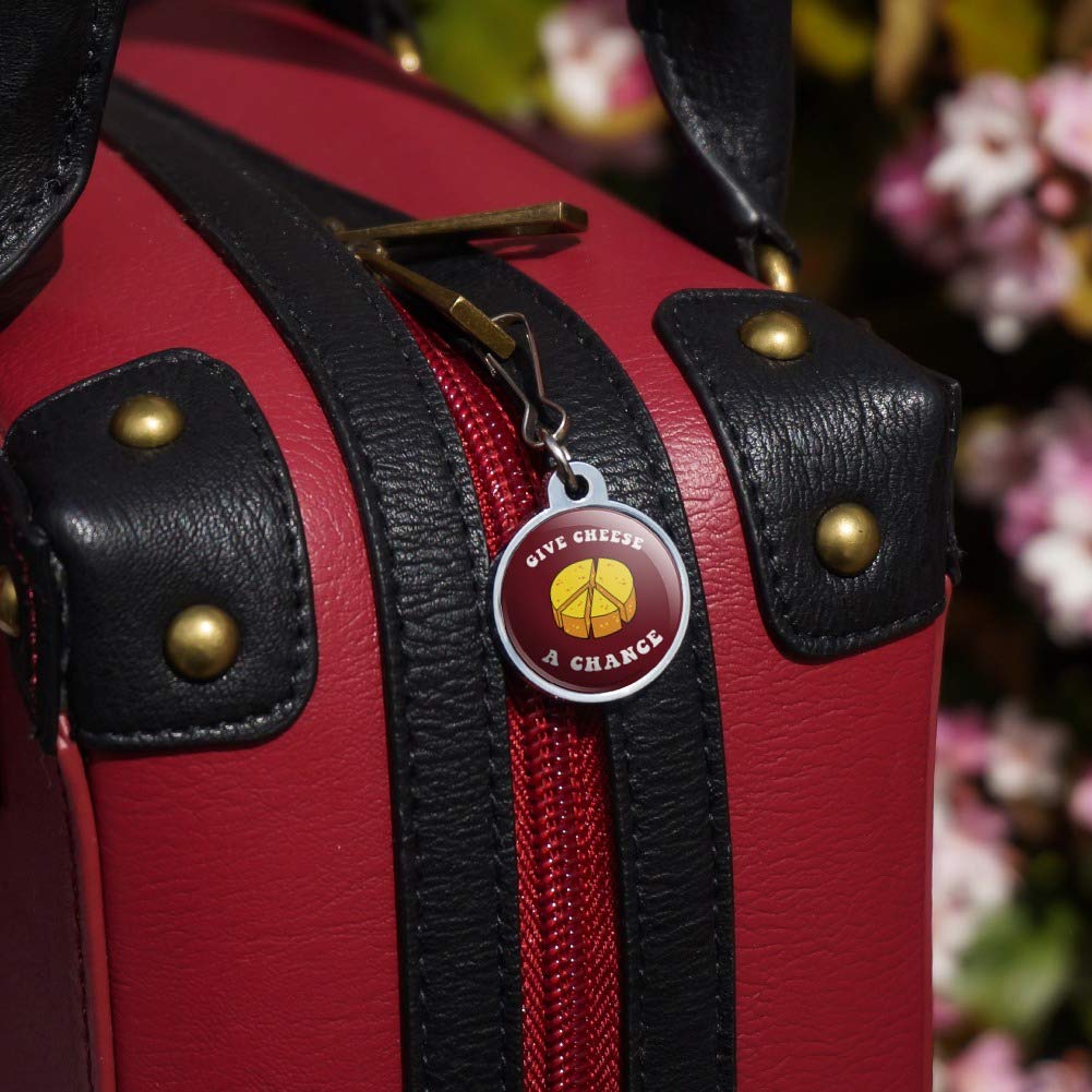 Give Cheese a Chance Peace Symbol Zipper Pull Charm - Funny Humor Accessory for Jackets, Handbags, Purses, Luggage & Backpacks - Unique Graphic Novelty Gift for Cheese Lovers