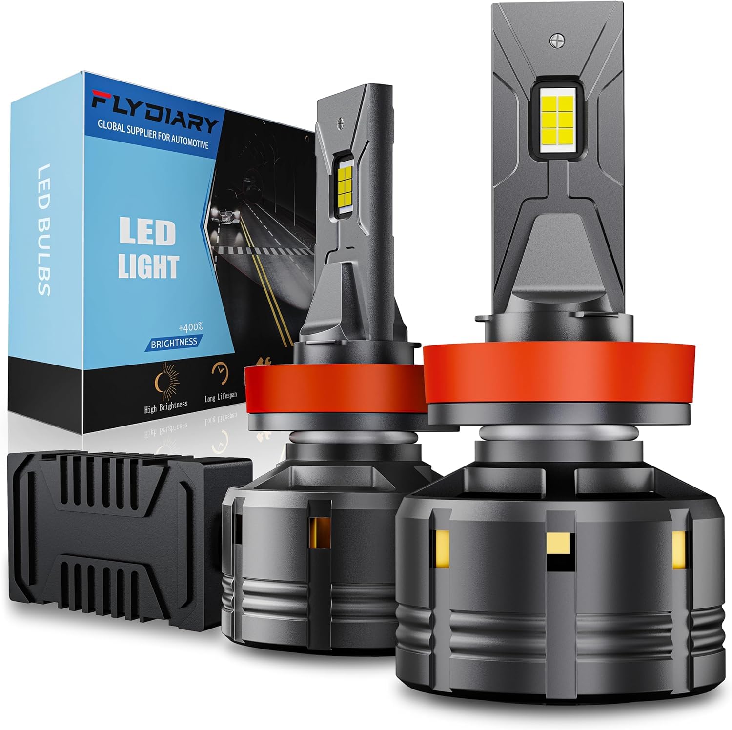 FLYDIARY H11 H8 H9 LED Bulbs - 140W 6000K Cool White, 28000LM Super Bright Fog Lights with Turbo Fan - Pack of 2 - Perfect for Off-Roading, Night Driving & Extreme Weather Conditions