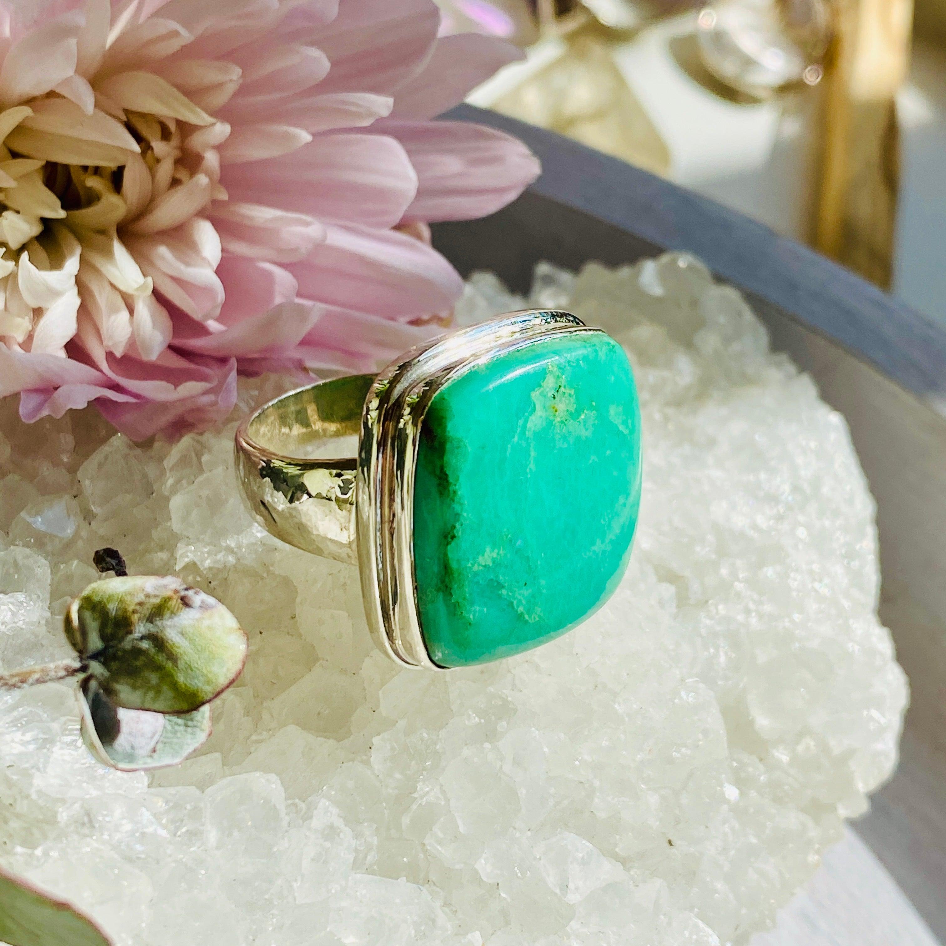 Chrysoprase Square Ring Size 10 - KRGJ2140 | Elegant Green Gemstone Jewelry for Women, Perfect for Weddings, Parties & Everyday Wear