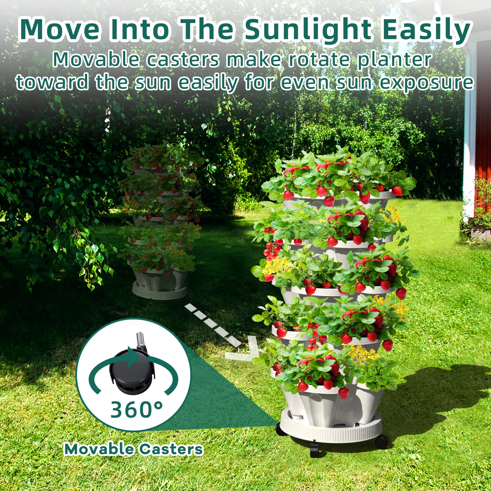 6 Tiered Strawberry Planter - Vertical Garden Tower with Support Pole | Stackable Herb & Vegetable Planter for Indoor/Outdoor Use | Perfect for Small Spaces, Balconies & Urban Gardening (Black)