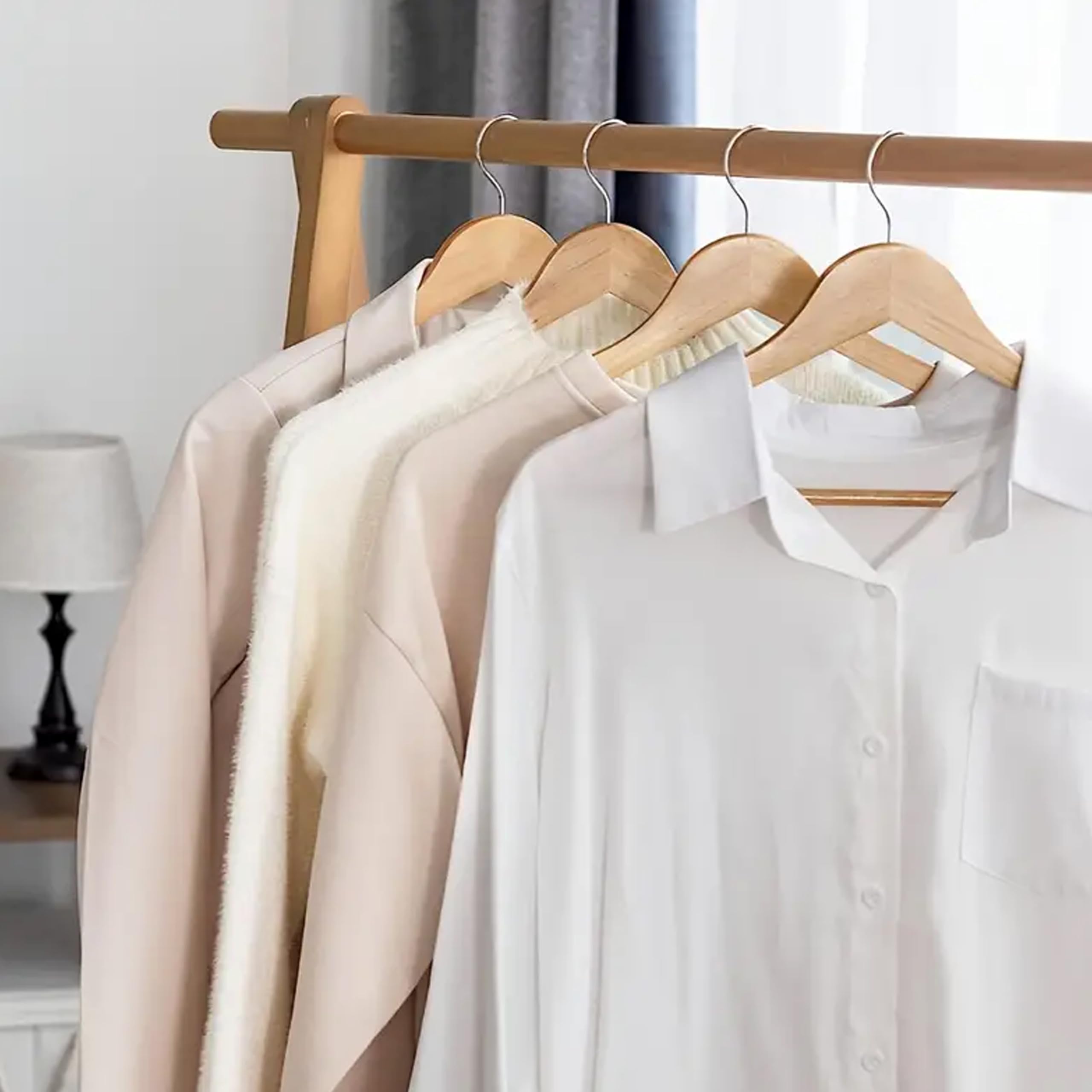 Premium Kashi Home Wooden Clothes Hangers - 100 Pack Natural Wood Coat Hangers with 360° Rotating Hook & Shoulder Grooves for Suits, Jackets & Dresses | Slim, Durable & Space-Saving Wardrobe Organizer for Closet, Laundry Room & Travel