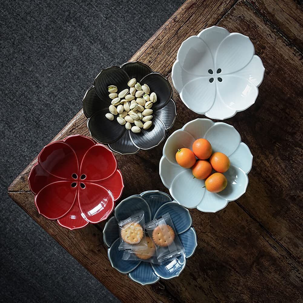 **Elegant Ceramic Pedestal Fruit Bowl - Decorative Footed Compote Serving Bowl for Desserts, Fruits, Bread & Snacks - Lotus Drain Plate for Kitchen Counter Display - Perfect for Dining Table Centerpiece & Party Serving (Blue)**