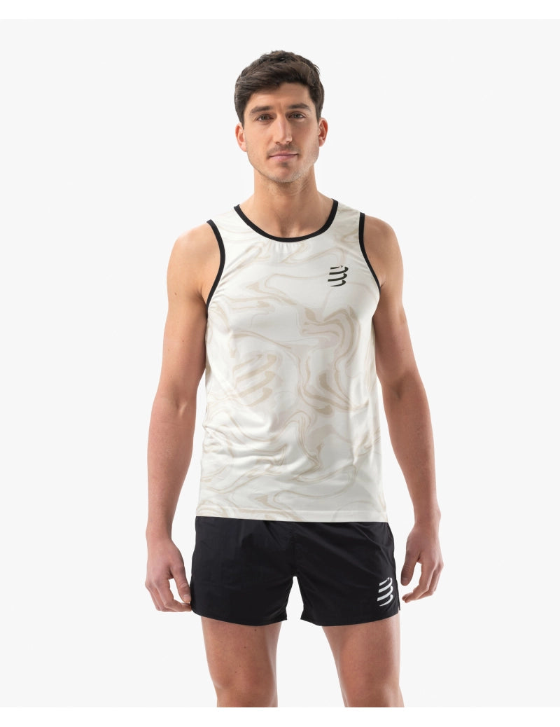 Compressport Men's Running Singlet - Breathable Performance Shirt for Marathon & Training - Sugar/Como Print - Lightweight & Moisture-Wicking Athletic Top for Jogging, Gym Workouts & Outdoor Sports