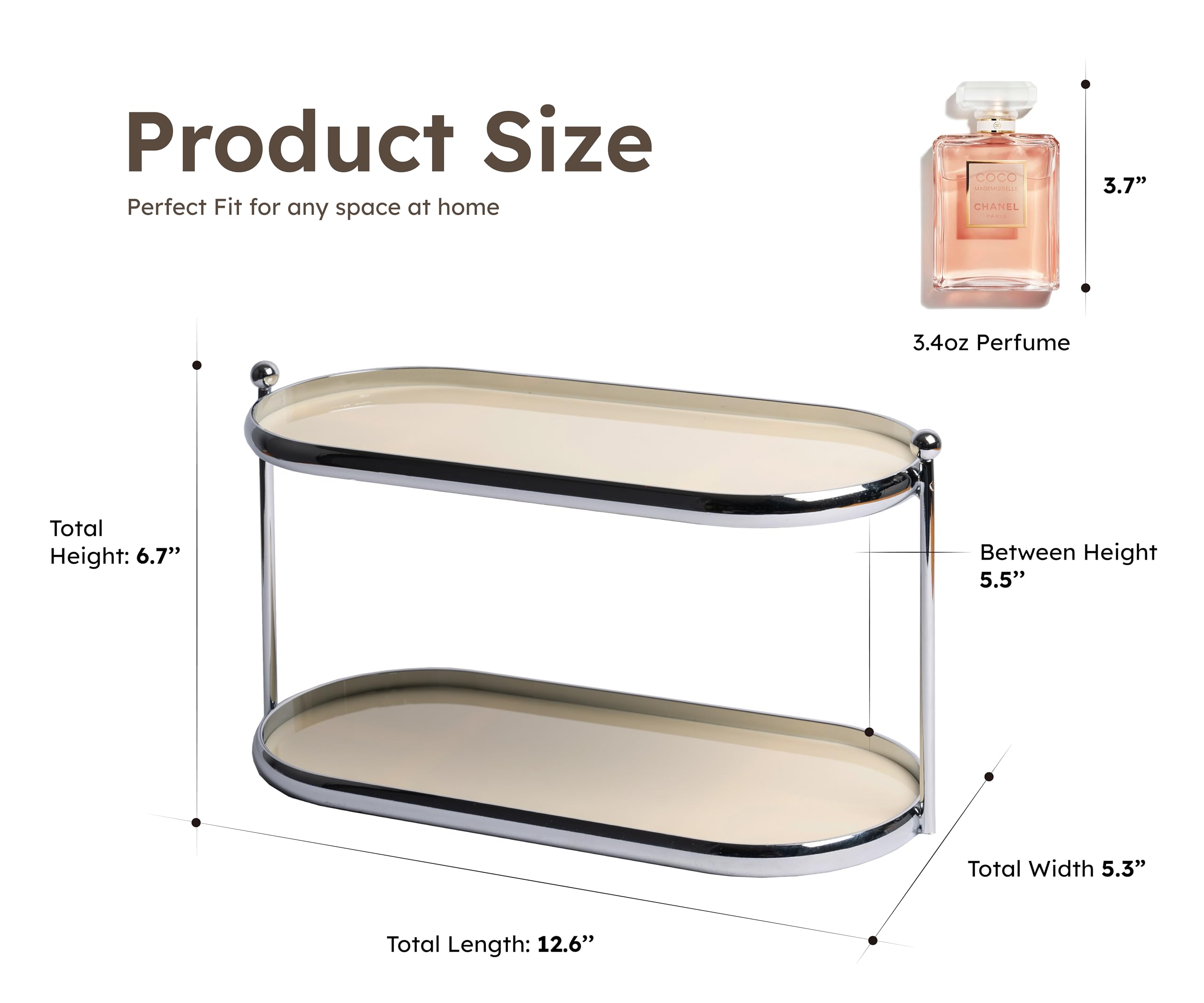 2 Tier Metal Frame Perfume Organizer - Elegant Minimalist Perfume Tray & Countertop Display Shelf for Skincare, Makeup, Jewelry - Perfect for Dresser, Vanity, Bathroom (Creamy White) | Home Decor & Beauty Storage Solution