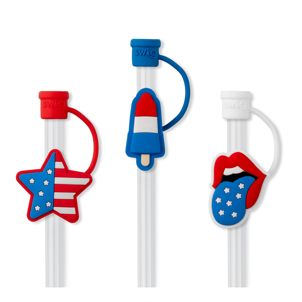 All American Straw Topper Set - Patriotic Drink Decorations for 4th of July, Memorial Day & BBQ Parties - Perfect for Red White Blue Themed Beverages