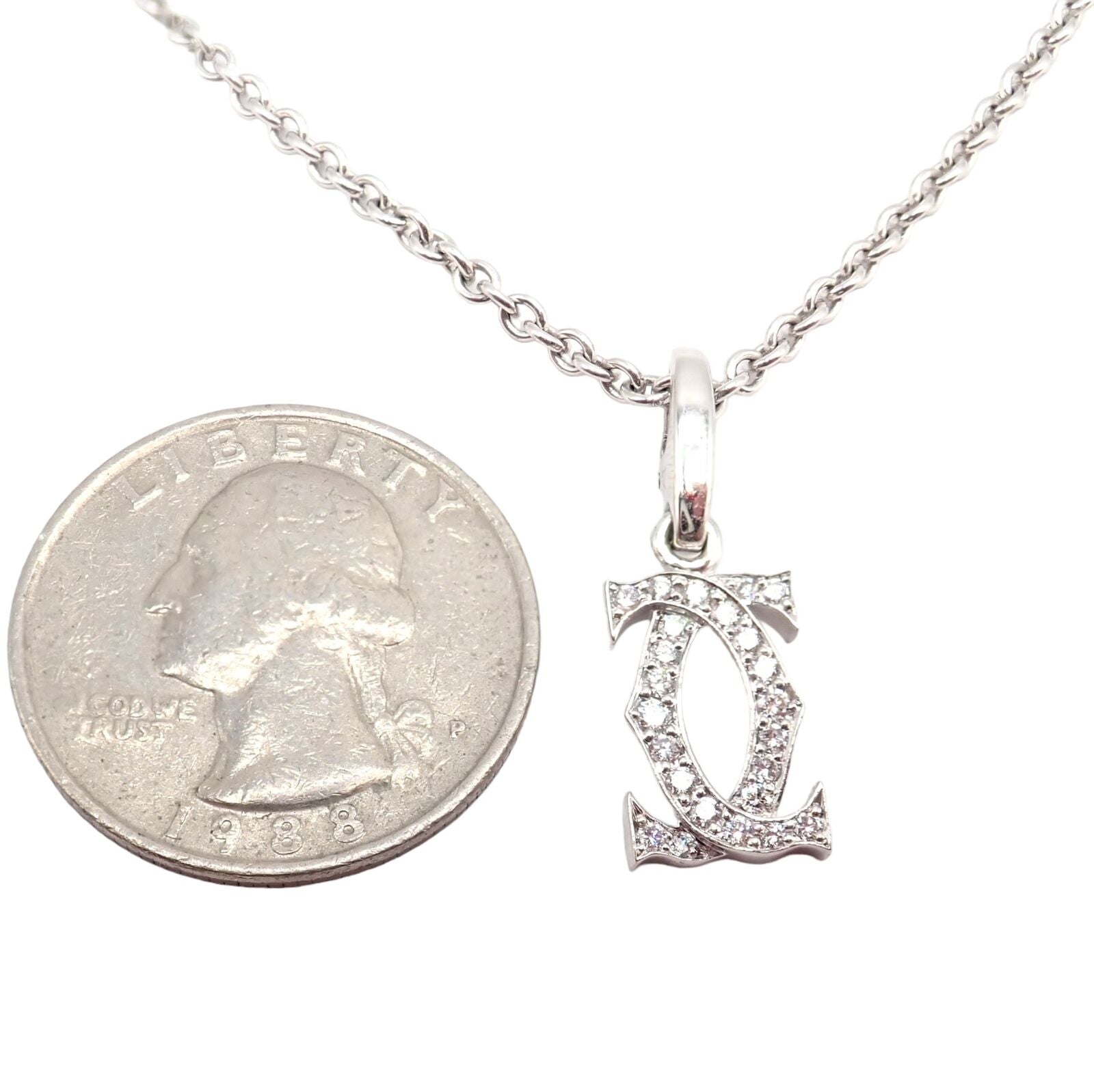 Authentic Cartier Double C 18k White Gold Diamond Pendant Necklace for Women - Luxury Jewelry Gift for Anniversary, Birthday & Special Occasions