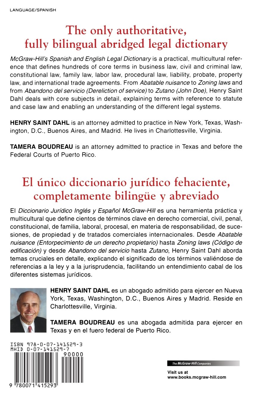 McGraw-Hill's Spanish and English Legal Dictionary: English-Spanish Law Dictionary | Legal Terminology Reference for Lawyers, Students & Professionals