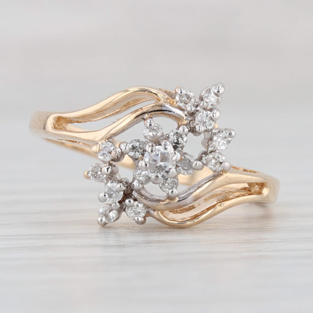 0.20ctw Diamond Flower Cluster Ring 14k Yellow Gold Size 7 - Elegant Floral Engagement, Wedding, Anniversary Gift for Her - Perfect for Romantic Occasions & Special Celebrations