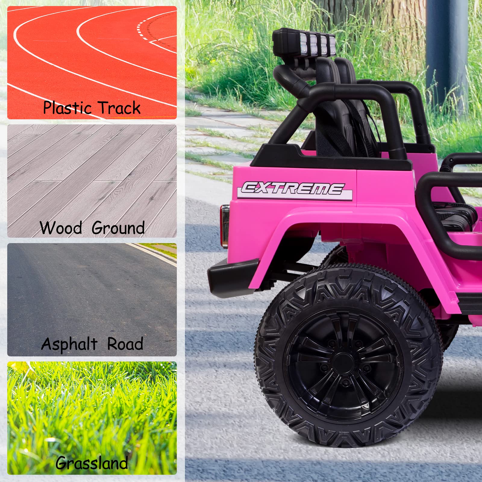 12V Pink Kids Electric Ride-On Truck - 2 Seater Battery Powered Car with Remote Control, Spring Suspension & LED Lights | Outdoor Play, Birthday Gifts, Family Fun Activities