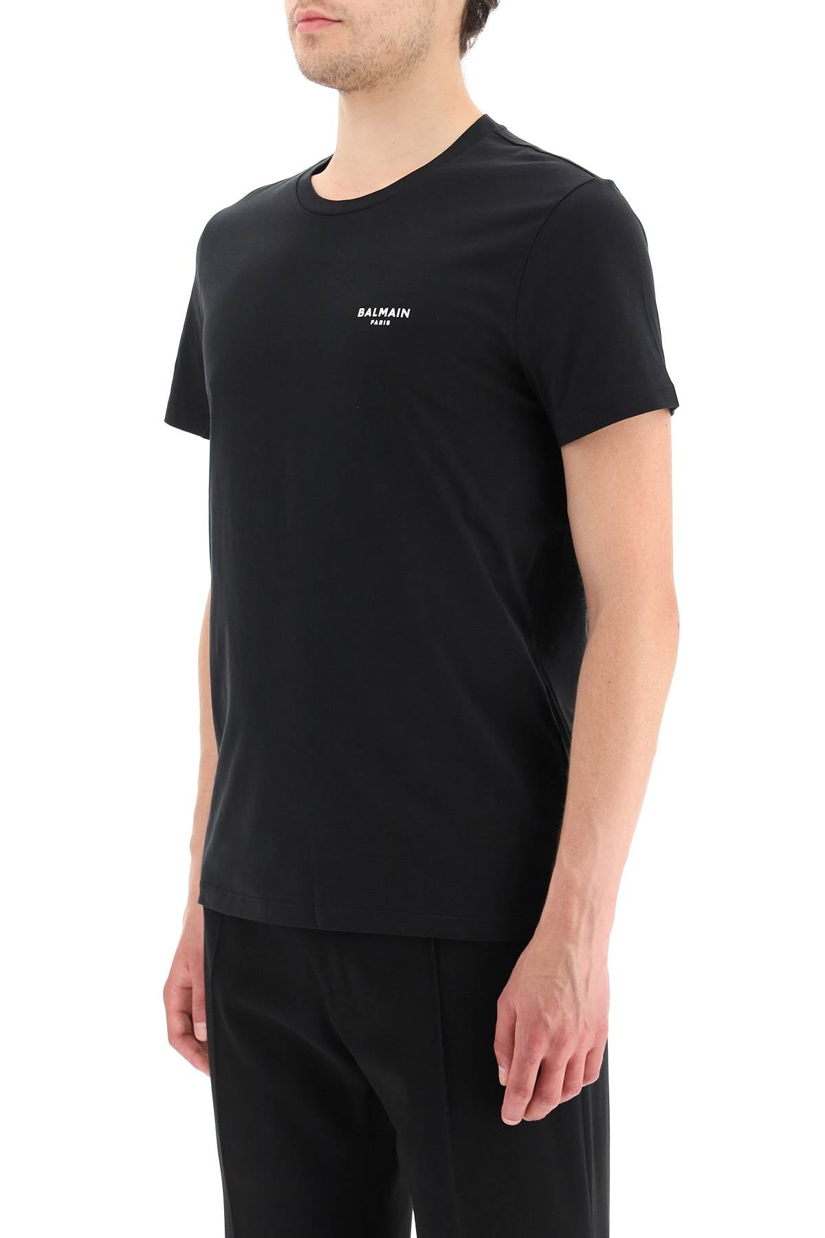 Balmain Mini Flocked Logo T-Shirt for Women - Luxury Cotton Tee with Embroidered Branding - Perfect for Casual Wear, Parties & Street Style