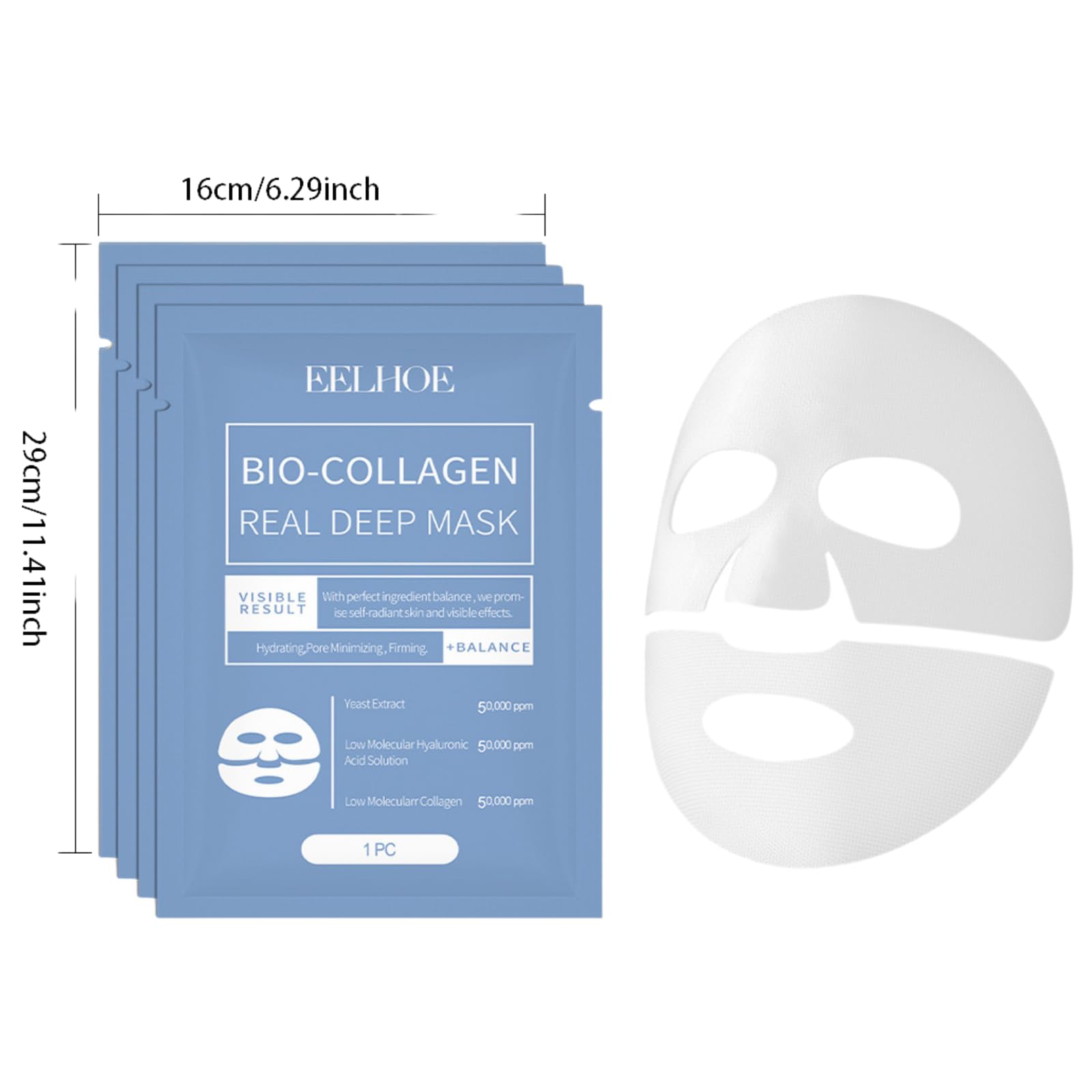 4PCS Bio Collagen Face Mask for Hydration & Anti-Aging - Korean Glass Skin Treatment, Deep Moisturizing Sheet Mask for Glowing Skin - Perfect for Night Routine, Spa Days & Self-Care