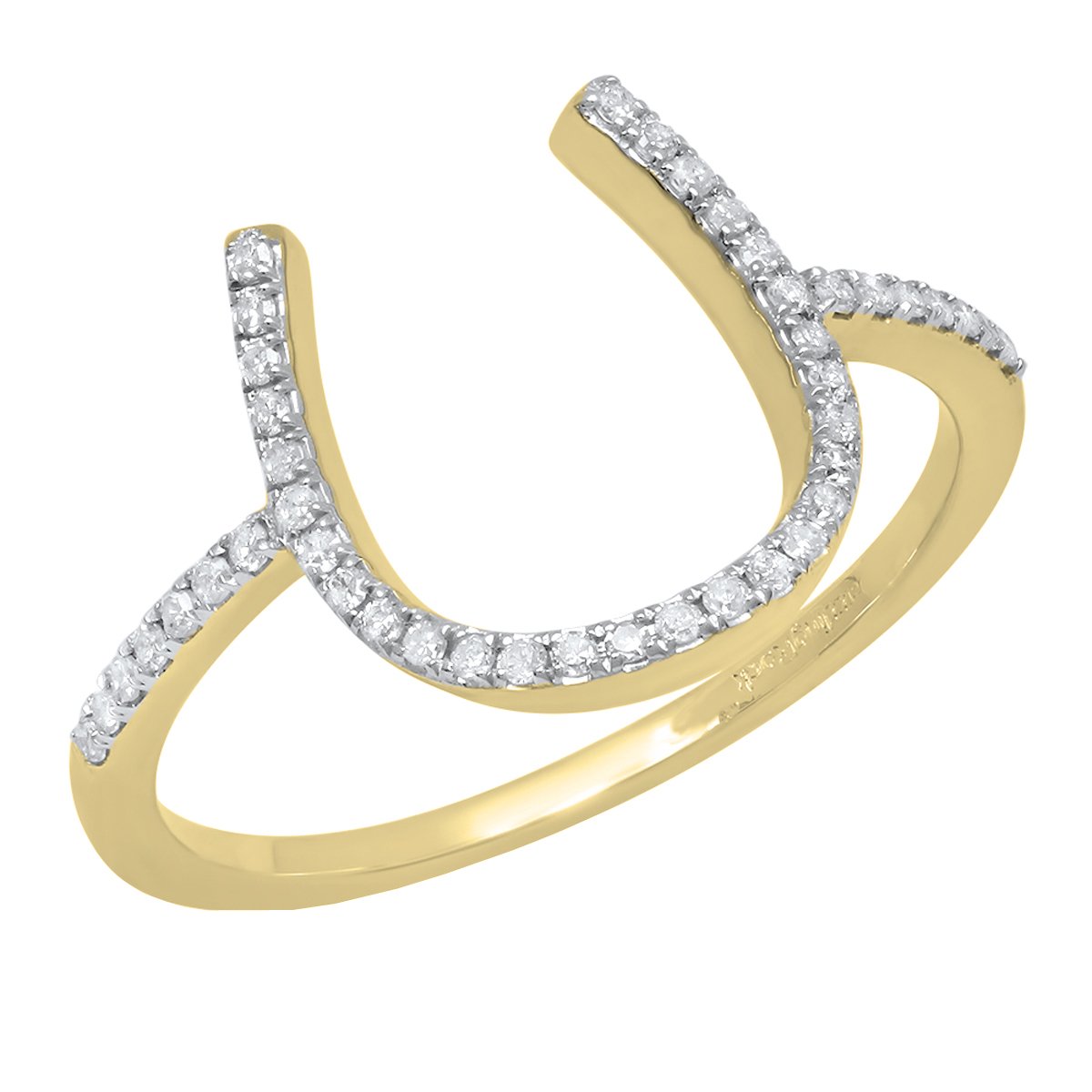 Dazzlingrock 10K Solid Gold Round White Diamond Horseshoe Engagement Ring for Women - 0.15 Cttw, Elegant Promise Ring for Bridal, Anniversary & Special Occasions