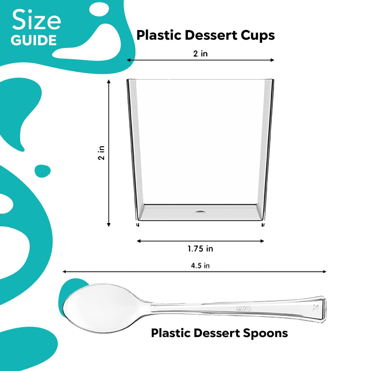 200 Pcs 3.6 Oz Disposable Square Plastic Dessert Cups with Mini Spoons - Elegant Mini Parfait & Appetizer Cups for Parties, Weddings, Catering, and Dessert Tastings | Perfect for Ice Cream, Pudding, Fruit Salads, and Cocktail Garnishes