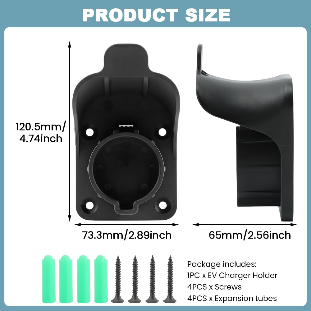 JIANWEI EV Charger Holder Wall Mount - Compatible with SAE J1772 Electric Car Charging Plug, Cable Hanger & Cord Organizer - Indoor/Outdoor Electric Vehicle Charger Nozzle Holster Dock (Black) - Perfect for Home Garage, Parking Lot & Public Charging Stations
